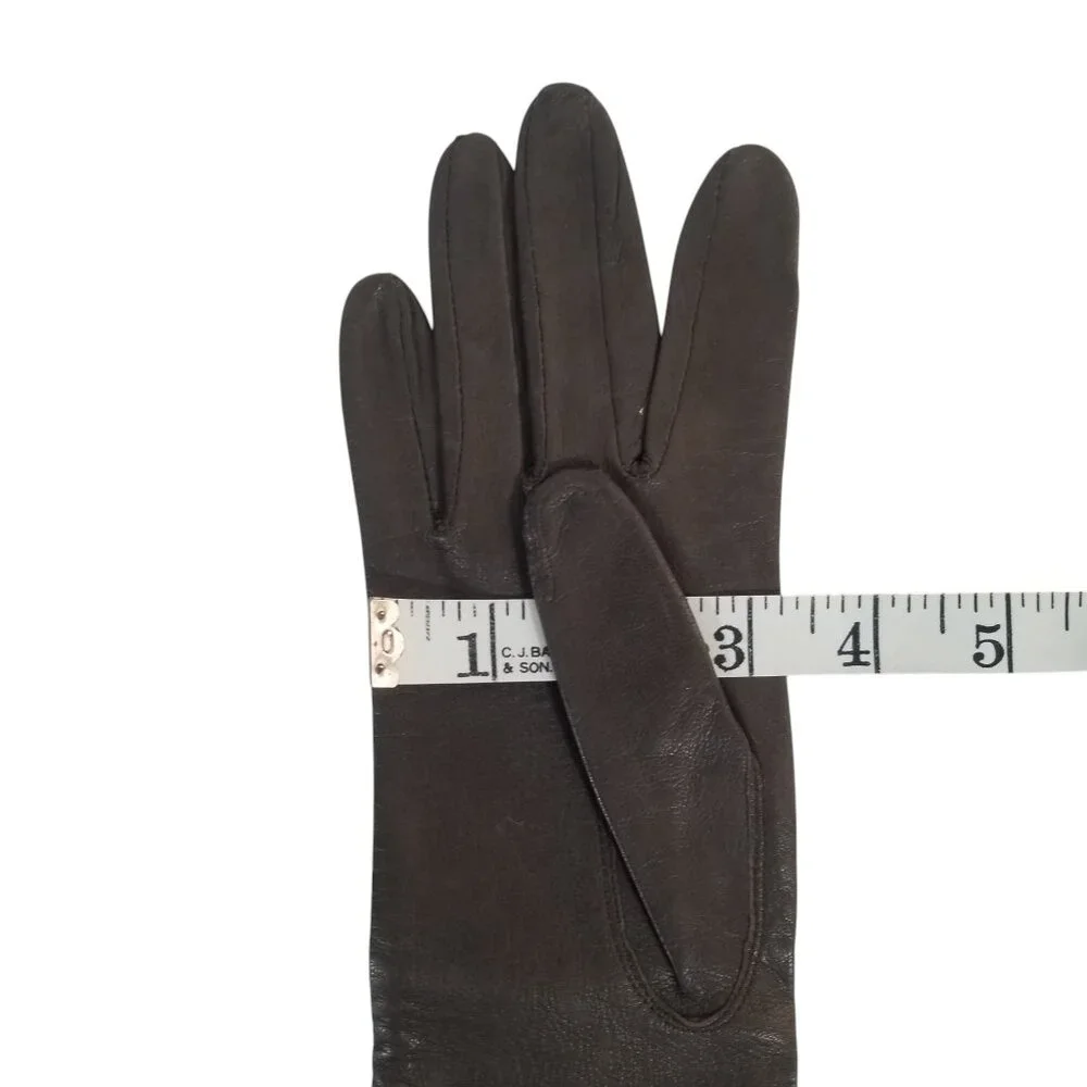 Vintage Leather Gloves Dark Brown Kid 3/4 Length Silk Lined Washable 6 1/2